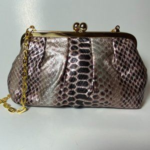 NEW Joan Rivers Clutch Faux Snake Skin Kiss Lock Purse